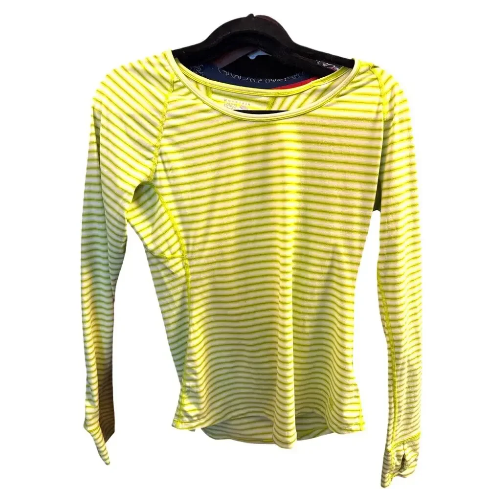 UPF 50 Mountain Hardwear Butterlicious Stripe Crew Long Sleeve Green Medium - Picture 2 of 2